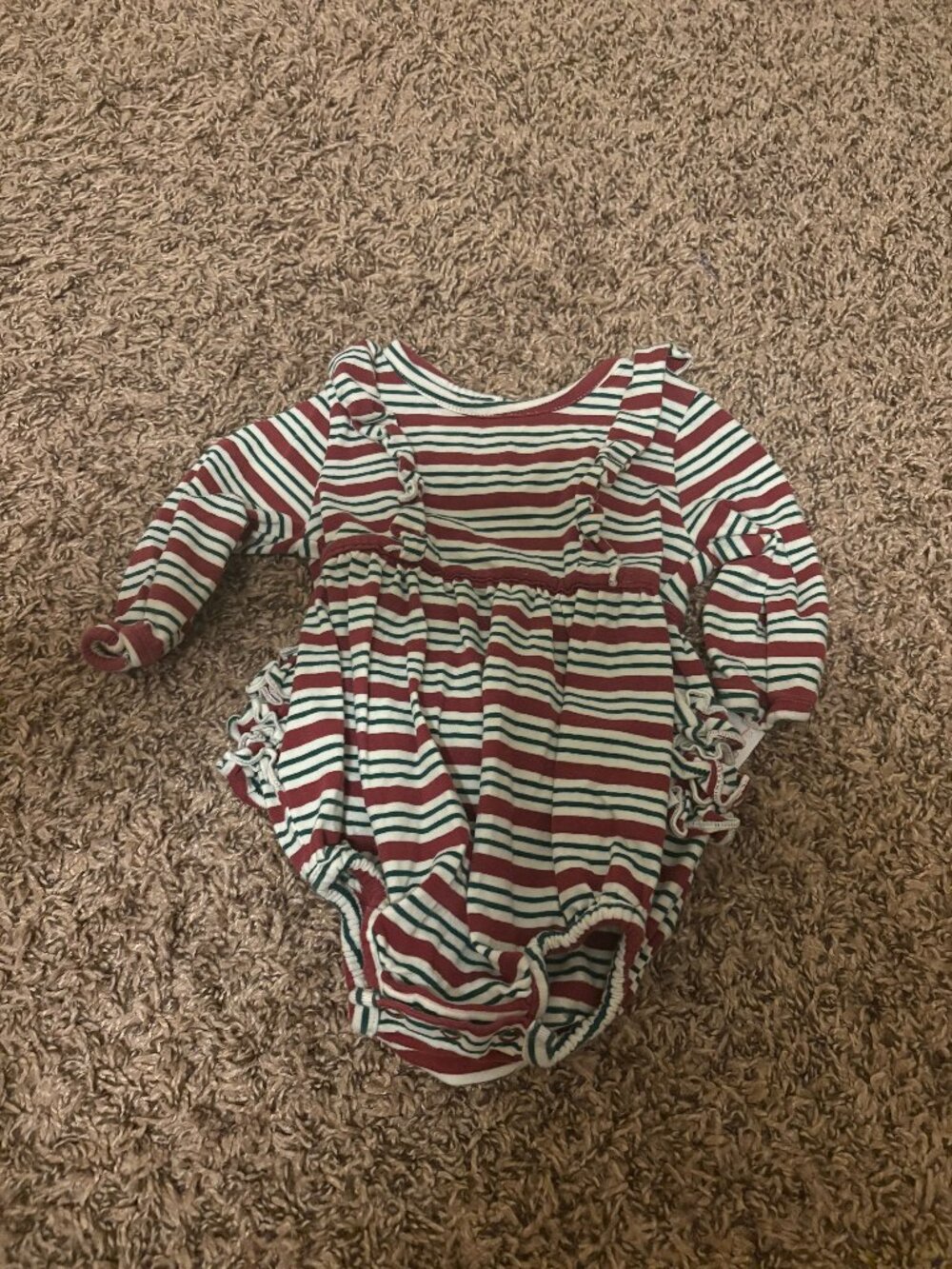 Ruffle Butts Striped Romper 0-3 Months Striped Long Sleeve Cotton Blend Ruffles